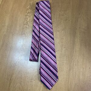 Brooks Brothers Irregular Silk Tie Pink Maroon Blue Stripes Vintage Made USA